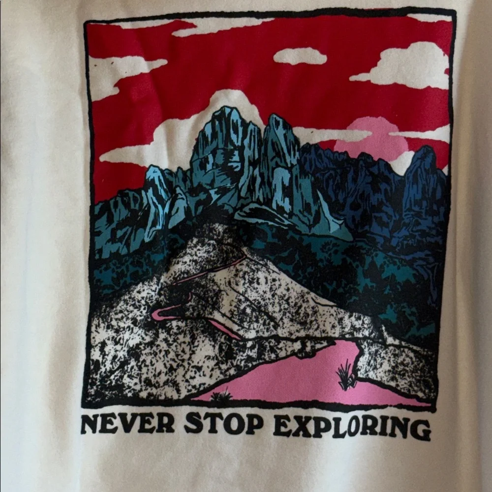 The North Face Never Stop Exploring Sunset Mountain‎ Graphic Hoodie Men's L TNF